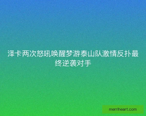 泽卡两次怒吼唤醒梦游泰山队激情反扑最终逆袭对手