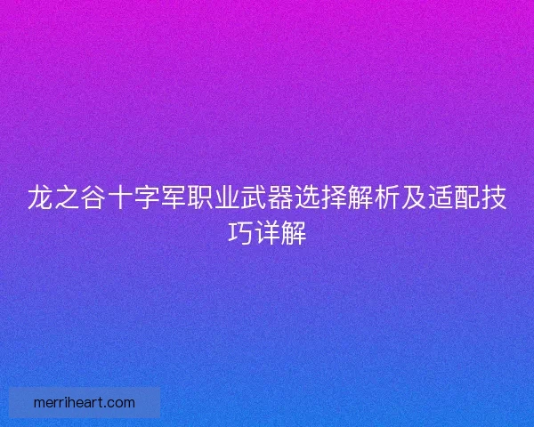 龙之谷十字军职业武器选择解析及适配技巧详解